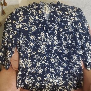 PerSeption Concept Navy Floral Blouse 3/4 Sleeve
